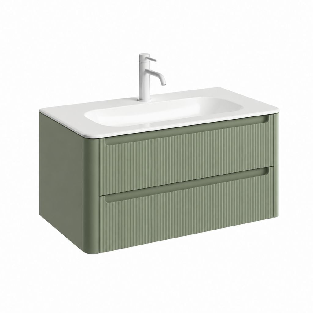 Meuble sous vasque suspendu vert sauge en MDF avec vasque en céramique rectangulaire 80 x 46 x 52 cm