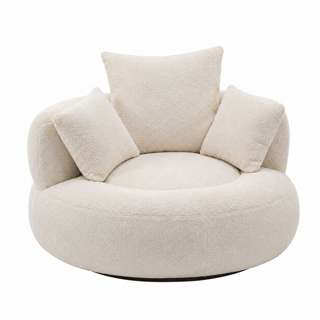 Fauteuil rond crème en polyester bouclé avec coussins 105 x 95 x 78 cm