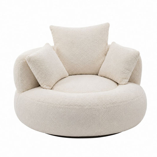 Fauteuil rond crème en polyester bouclé avec coussins 105 x 95 x 78 cm