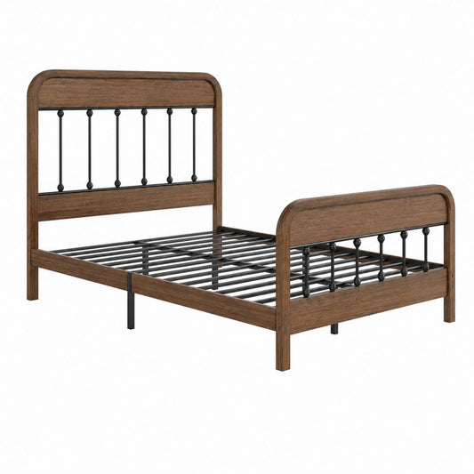 Cadre de lit double marron en MDF et acier 140 x 190 cm